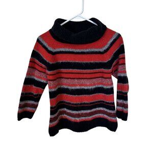 Rafaella Womens Cowl Neck Sweater Red Black Striped Angora Blend Large Lambswool